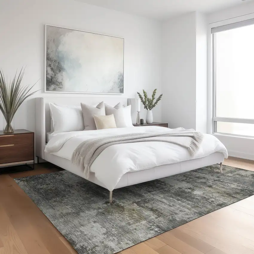 Gray And Silver Abstract Washable Indoor Outdoor Area Rug Photo 5