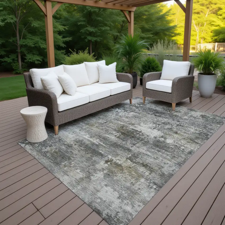 Gray And Silver Abstract Washable Indoor Outdoor Area Rug Photo 7