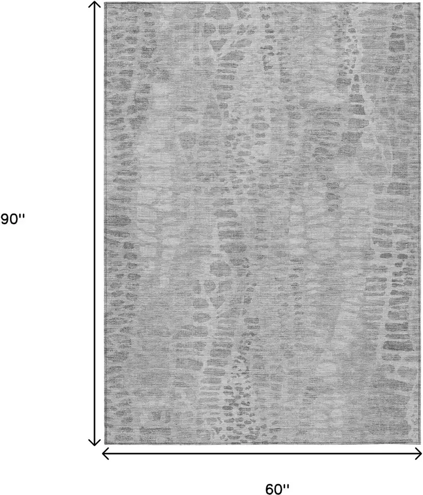 Gray And Silver Abstract Washable Indoor Outdoor Area Rug Photo 7