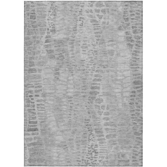 Gray And Silver Abstract Washable Indoor Outdoor Area Rug Photo 3