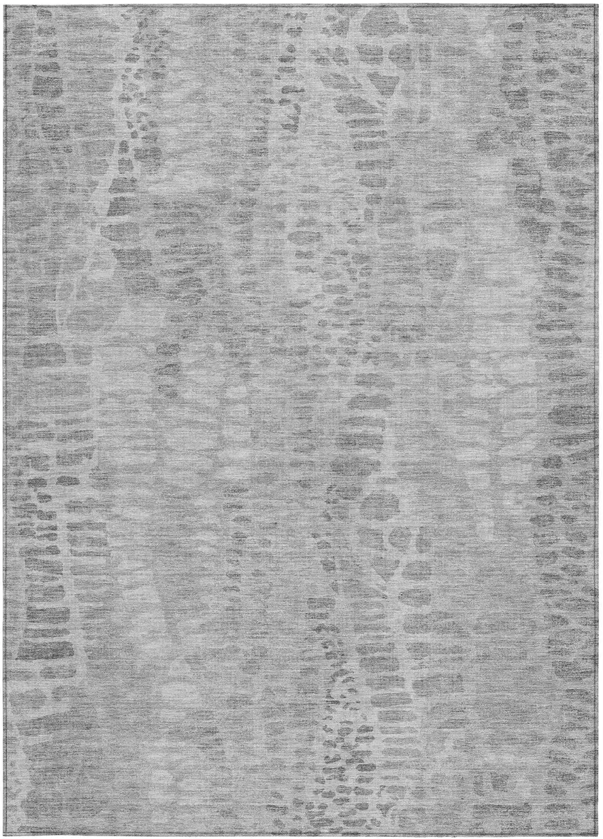 Gray And Silver Abstract Washable Indoor Outdoor Area Rug Photo 3