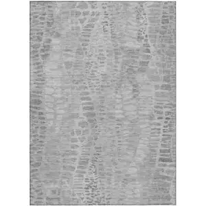 Photo of Gray And Silver Abstract Washable Indoor Outdoor Area Rug