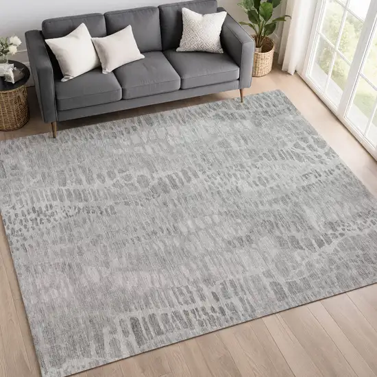 Gray And Silver Abstract Washable Indoor Outdoor Area Rug Photo 5