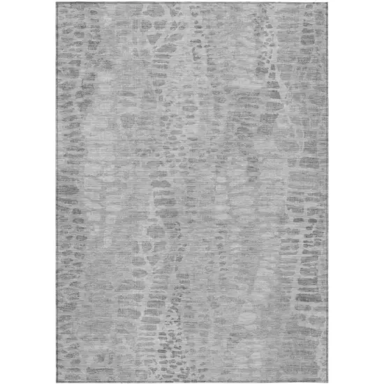 Gray And Silver Abstract Washable Indoor Outdoor Area Rug Photo 1