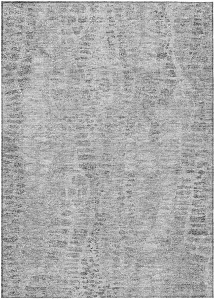 Gray And Silver Abstract Washable Indoor Outdoor Area Rug Photo 1