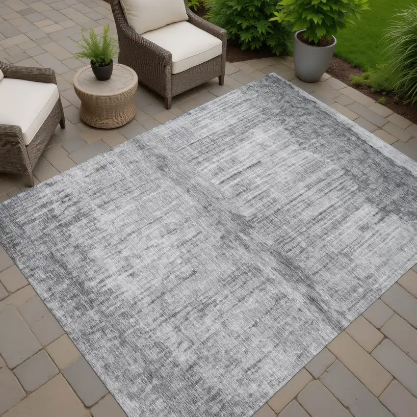 Gray And Silver Abstract Washable Indoor Outdoor Area Rug Photo 7
