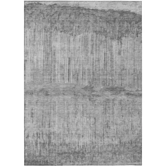 Gray And Silver Abstract Washable Indoor Outdoor Area Rug Photo 1