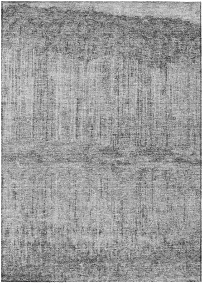 Gray And Silver Abstract Washable Indoor Outdoor Area Rug Photo 1