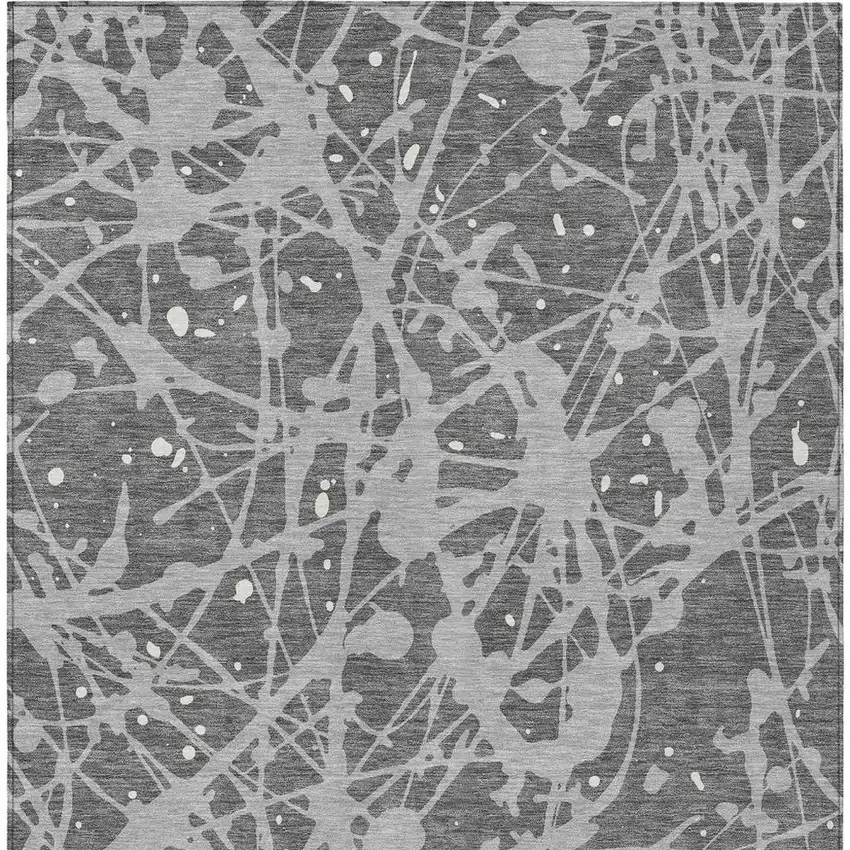 Gray And Silver Abstract Washable Indoor Outdoor Area Rug Photo 3