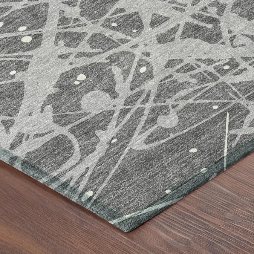 Gray And Silver Abstract Washable Indoor Outdoor Area Rug Photo 4