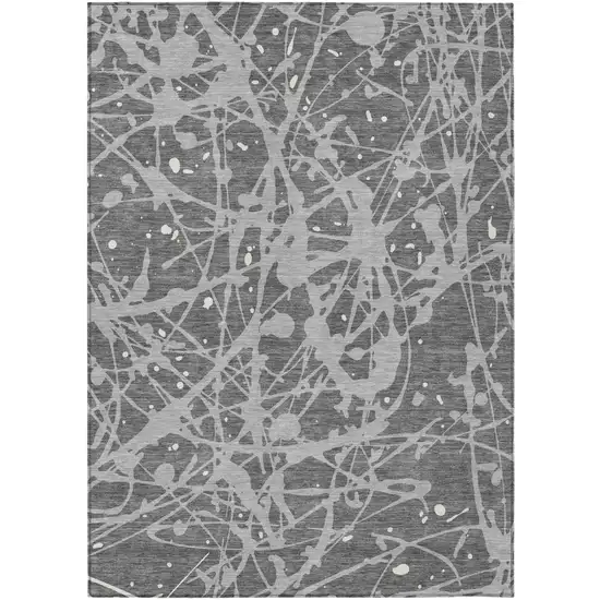 Gray And Silver Abstract Washable Indoor Outdoor Area Rug Photo 1