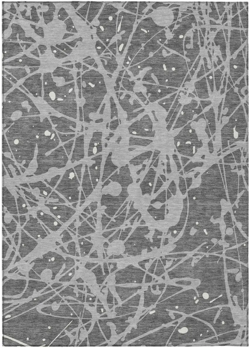 Gray And Silver Abstract Washable Indoor Outdoor Area Rug Photo 1