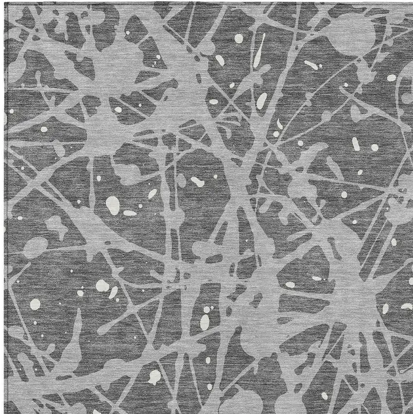Gray And Silver Abstract Washable Indoor Outdoor Area Rug Photo 2