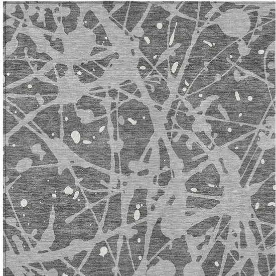 Gray And Silver Abstract Washable Indoor Outdoor Area Rug Photo 2