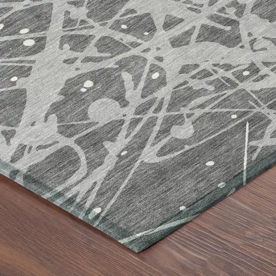 Gray And Silver Abstract Washable Indoor Outdoor Area Rug Photo 4