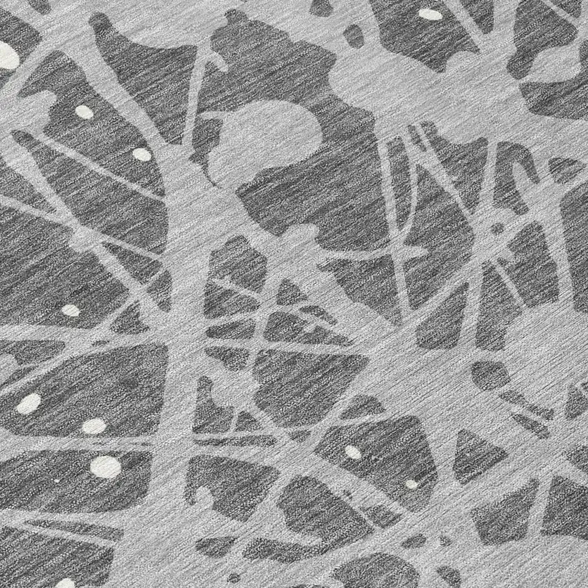 Gray And Silver Abstract Washable Indoor Outdoor Area Rug Photo 5