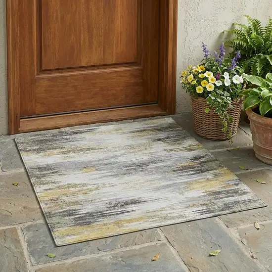 Gray And Silver Abstract Washable Indoor Outdoor Area Rug Photo 1