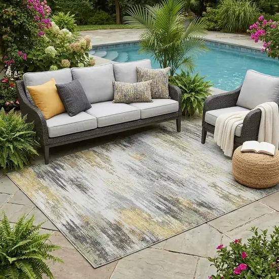 Gray And Silver Abstract Washable Indoor Outdoor Area Rug Photo 1