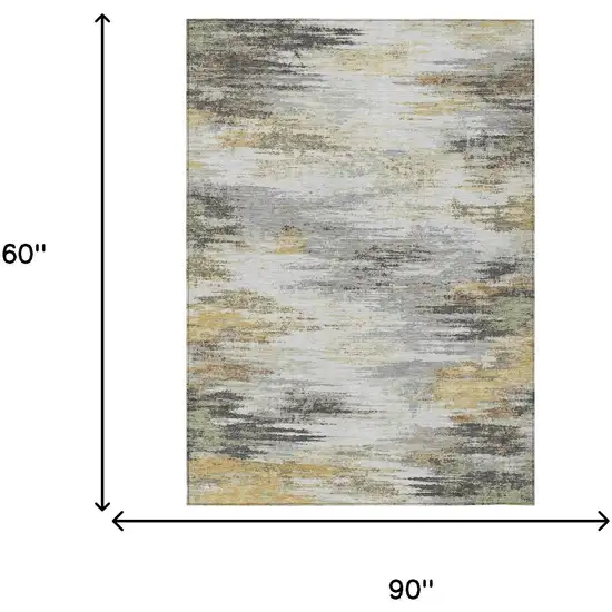 Gray And Silver Abstract Washable Indoor Outdoor Area Rug Photo 5
