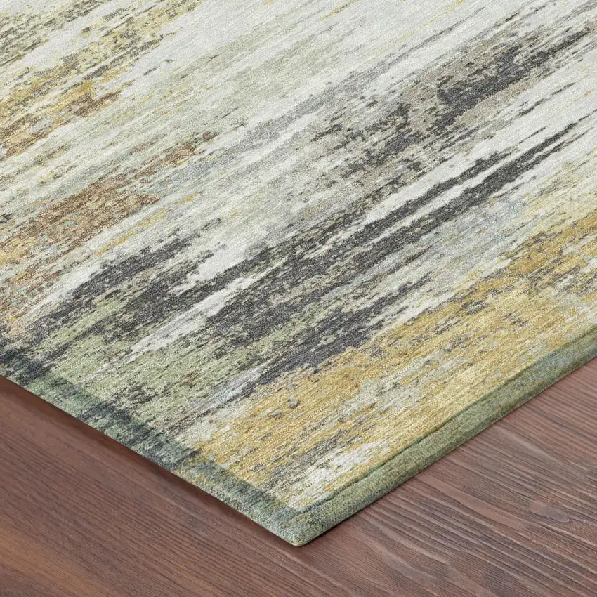 Gray And Silver Abstract Washable Indoor Outdoor Area Rug Photo 3