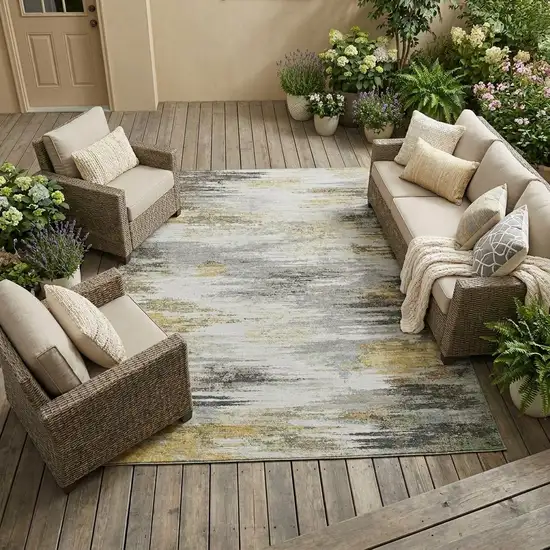 Gray And Silver Abstract Washable Indoor Outdoor Area Rug Photo 1