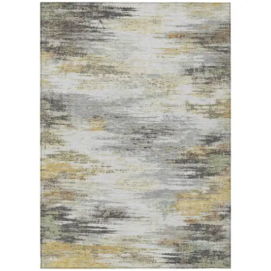Gray And Silver Abstract Washable Indoor Outdoor Area Rug Photo 2