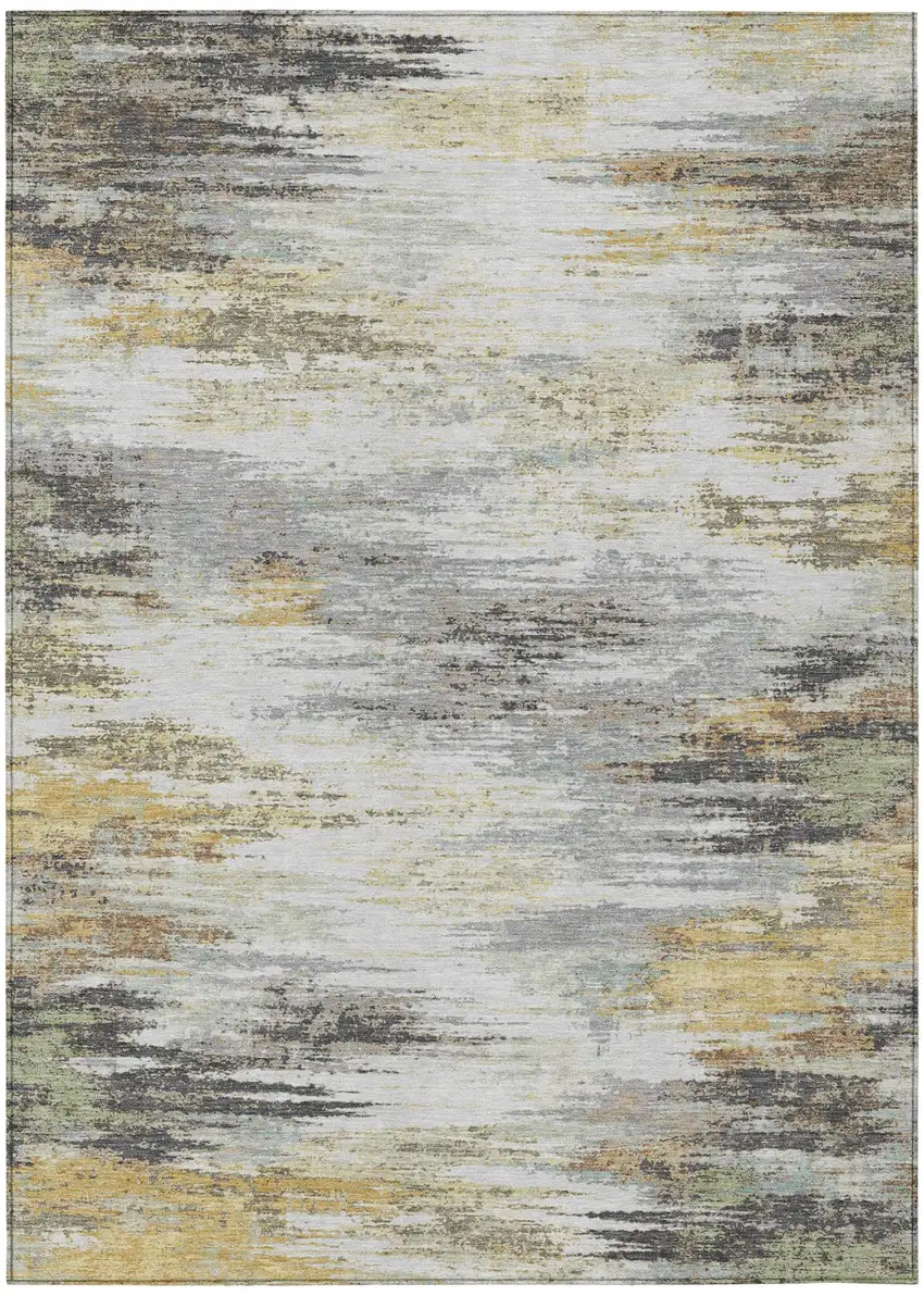 Gray And Silver Abstract Washable Indoor Outdoor Area Rug Photo 2