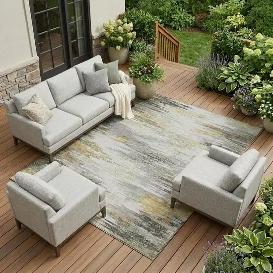 Gray And Silver Abstract Washable Indoor Outdoor Area Rug Photo 1