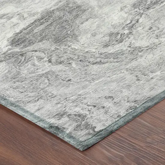 Gray And Silver Abstract Washable Indoor Outdoor Area Rug Photo 3