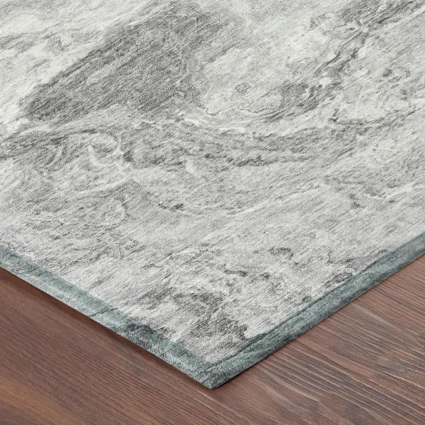 Gray And Silver Abstract Washable Indoor Outdoor Area Rug Photo 3