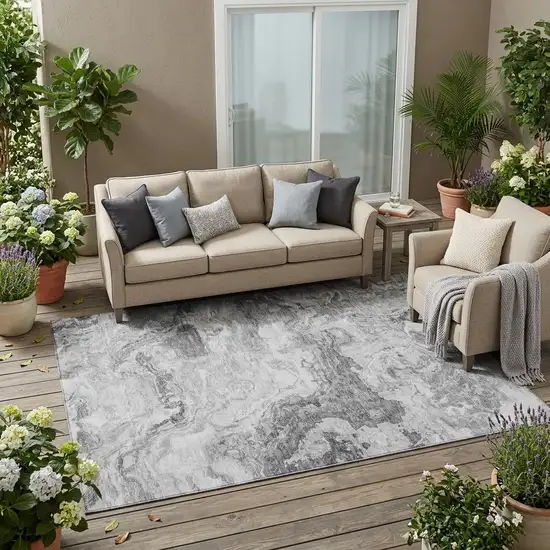 Gray And Silver Abstract Washable Indoor Outdoor Area Rug Photo 1