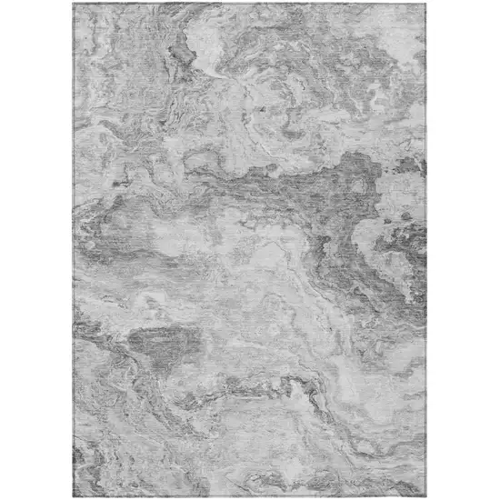 Gray And Silver Abstract Washable Indoor Outdoor Area Rug Photo 2