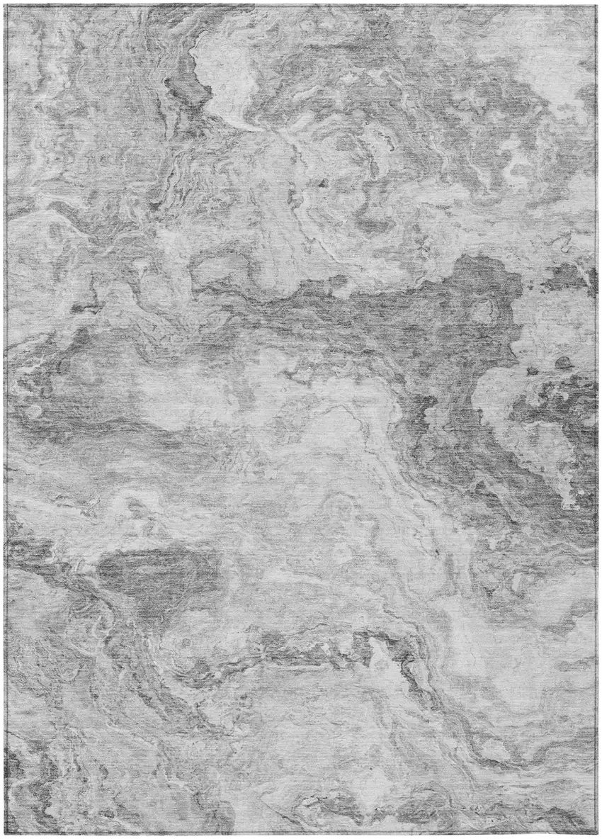 Gray And Silver Abstract Washable Indoor Outdoor Area Rug Photo 2