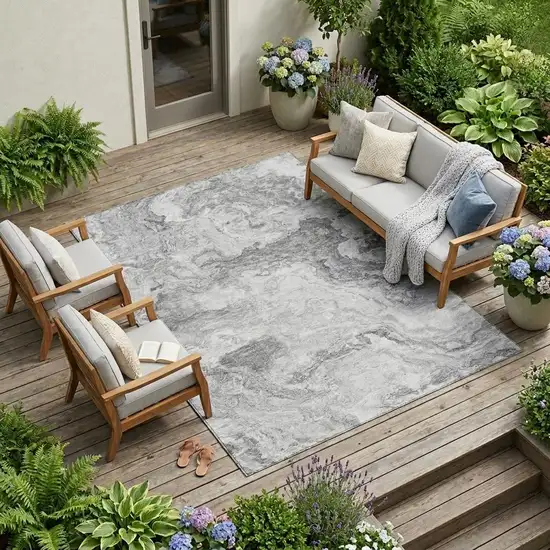 Gray And Silver Abstract Washable Indoor Outdoor Area Rug Photo 1