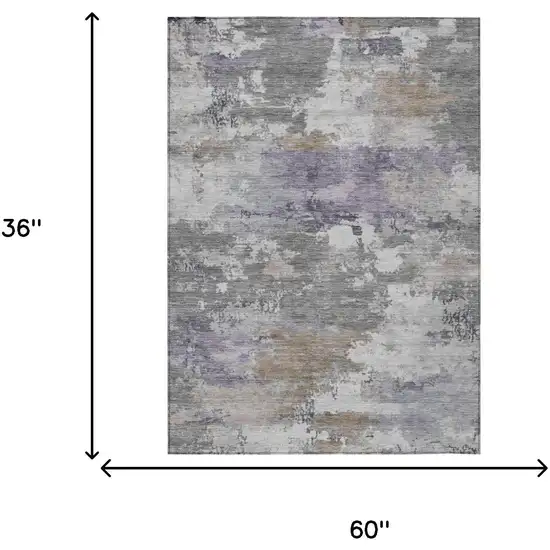 Gray And Silver Abstract Washable Indoor Outdoor Area Rug Photo 5