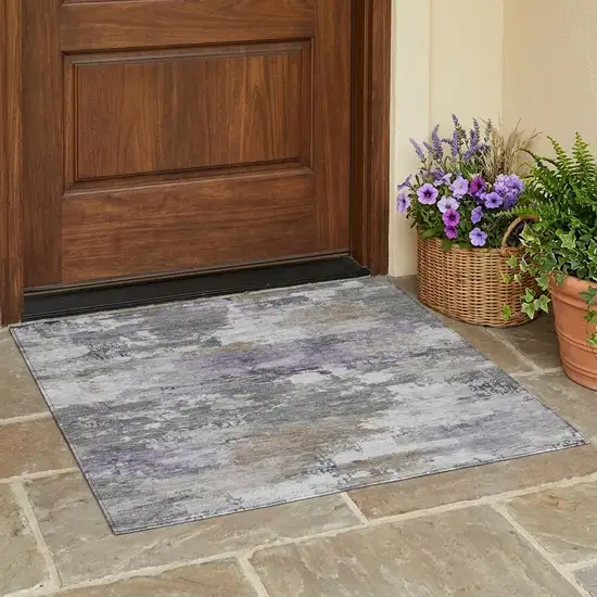 Gray And Silver Abstract Washable Indoor Outdoor Area Rug Photo 1