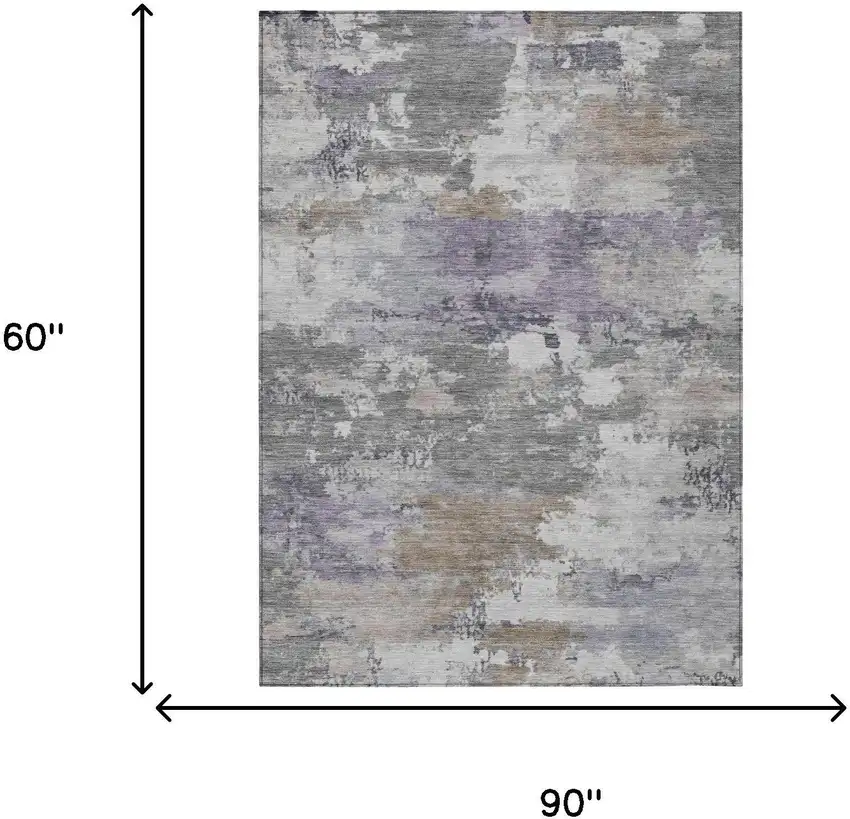 Gray And Silver Abstract Washable Indoor Outdoor Area Rug Photo 5