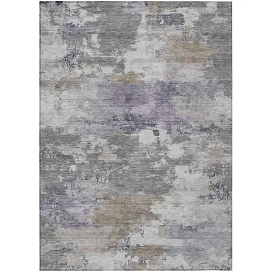 Gray And Silver Abstract Washable Indoor Outdoor Area Rug Photo 2