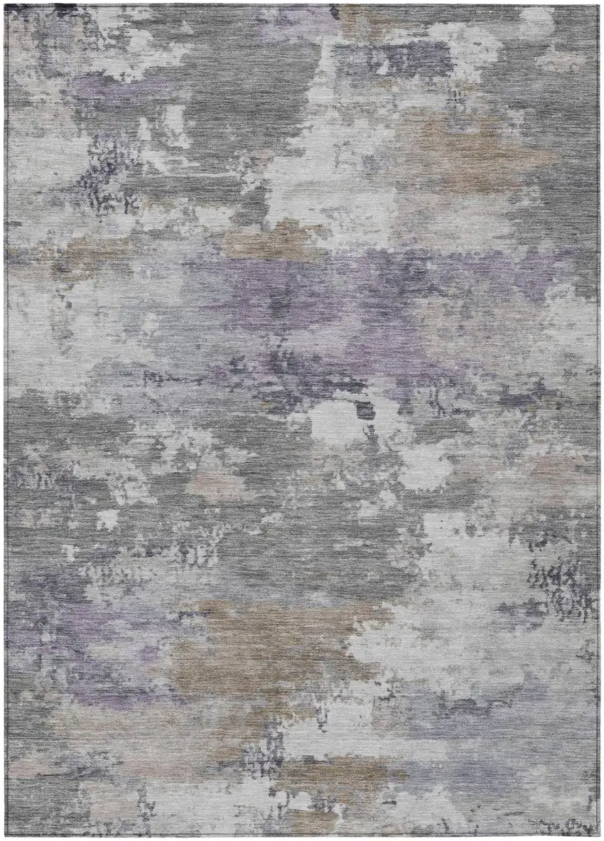 Gray And Silver Abstract Washable Indoor Outdoor Area Rug Photo 2