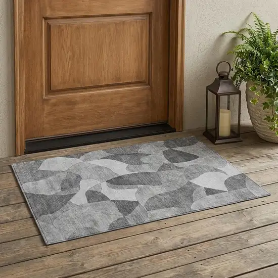 Gray And Silver Abstract Washable Indoor Outdoor Area Rug Photo 1