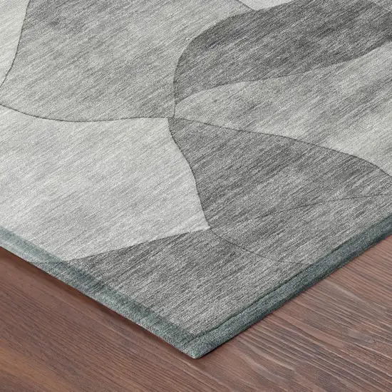 Gray And Silver Abstract Washable Indoor Outdoor Area Rug Photo 3