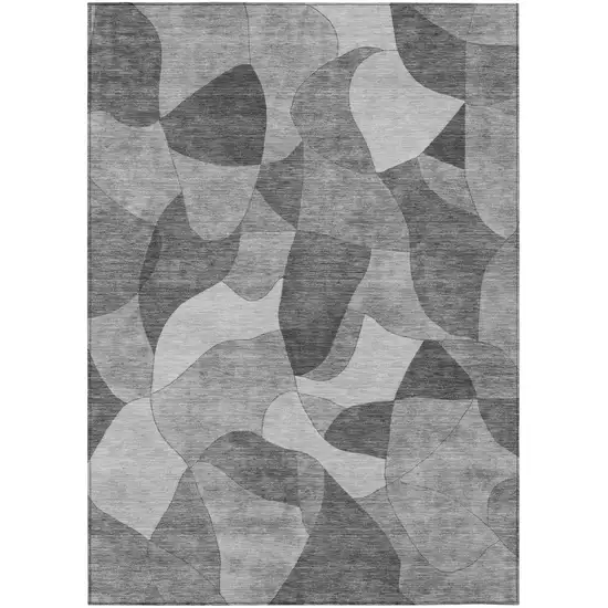 Gray And Silver Abstract Washable Indoor Outdoor Area Rug Photo 2