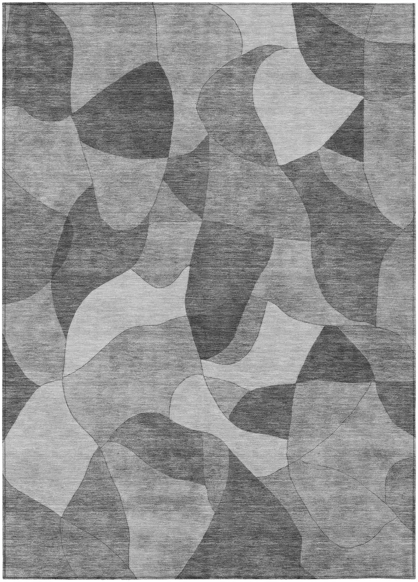 Gray And Silver Abstract Washable Indoor Outdoor Area Rug Photo 2