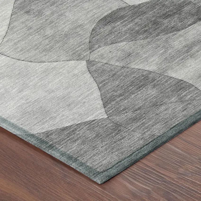 Gray And Silver Abstract Washable Indoor Outdoor Area Rug Photo 3