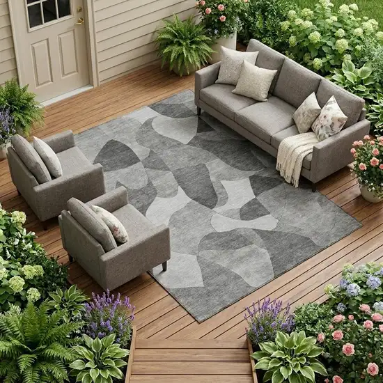 Gray And Silver Abstract Washable Indoor Outdoor Area Rug Photo 1