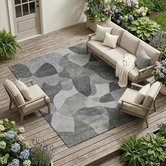 Gray And Silver Abstract Washable Indoor Outdoor Area Rug Photo 1