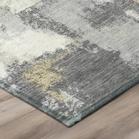Gray And Silver Abstract Washable Indoor Outdoor Area Rug Photo 4