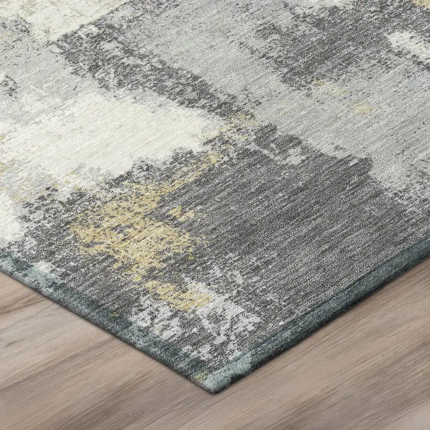 Gray And Silver Abstract Washable Indoor Outdoor Area Rug Photo 4