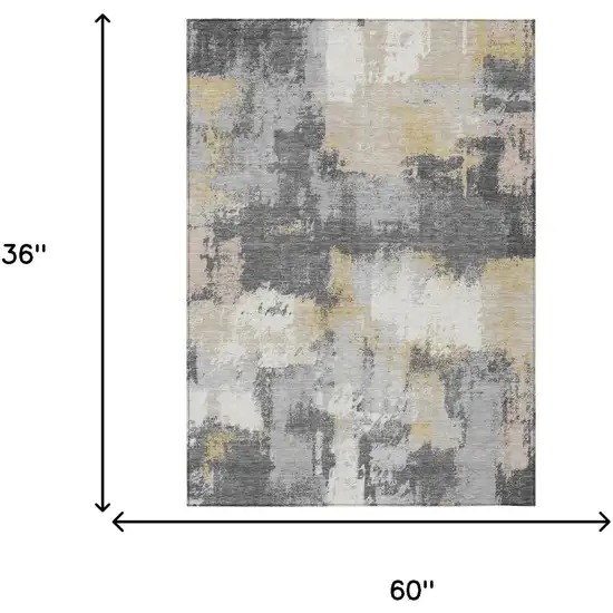 Gray And Silver Abstract Washable Indoor Outdoor Area Rug Photo 6