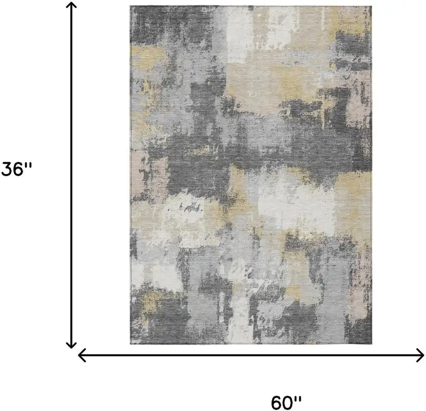Gray And Silver Abstract Washable Indoor Outdoor Area Rug Photo 6